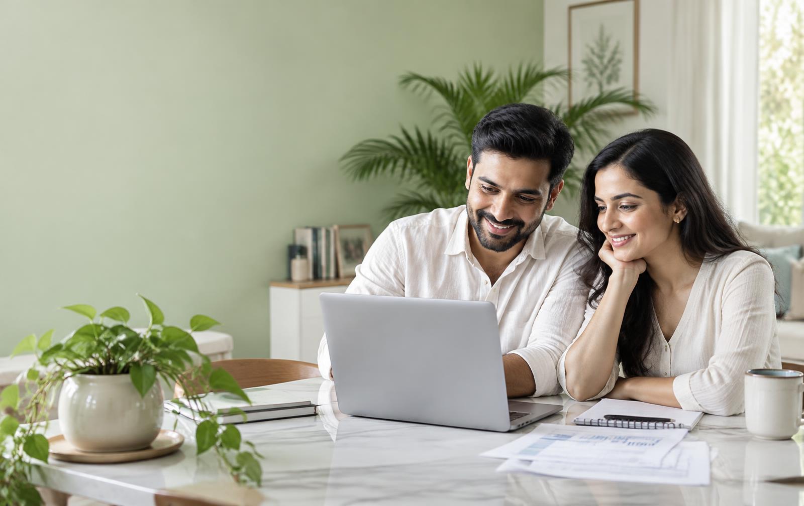 Indian professionals reviewing their finances together at home